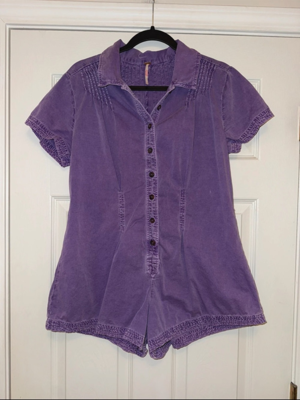 Free People Lavender Button-Front Short Sleeve Romper